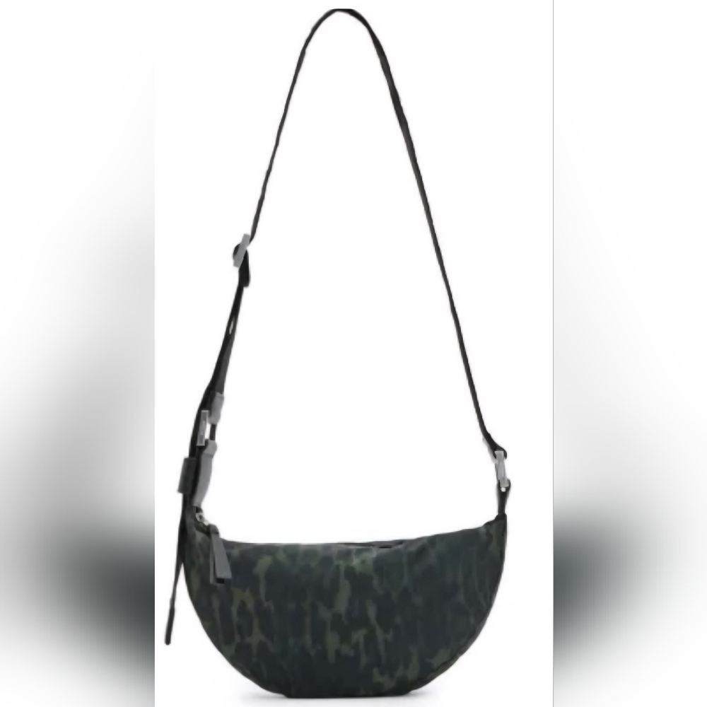 All Saints Half Moon Stylish Camouflage Crossbody/Shoulder Bag Blk/Grn